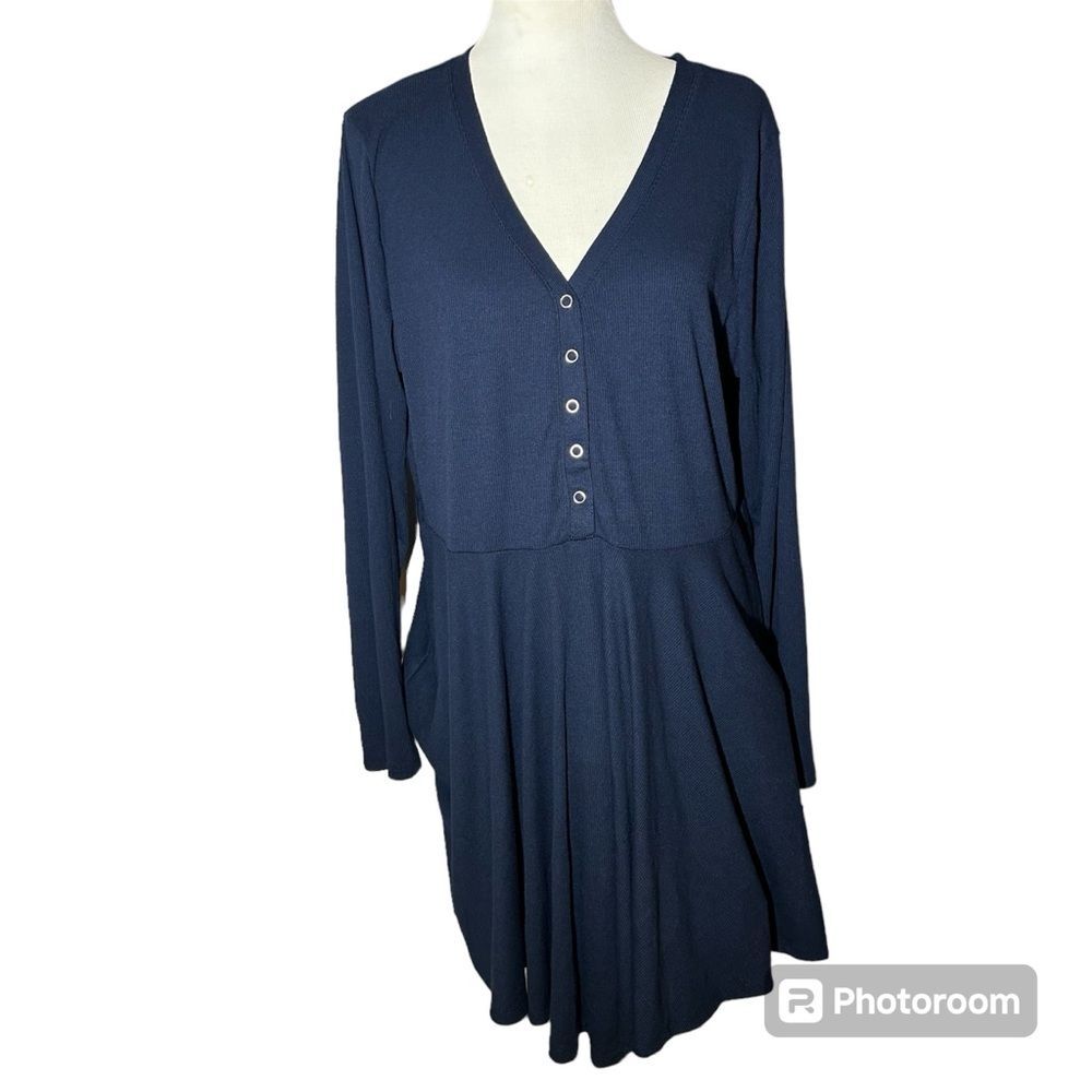 NWT Ninexis Dress for Nadine West Blue Ribbed Long Sleeve Stretchy Comfy Size 3X - Picture 1 of 8